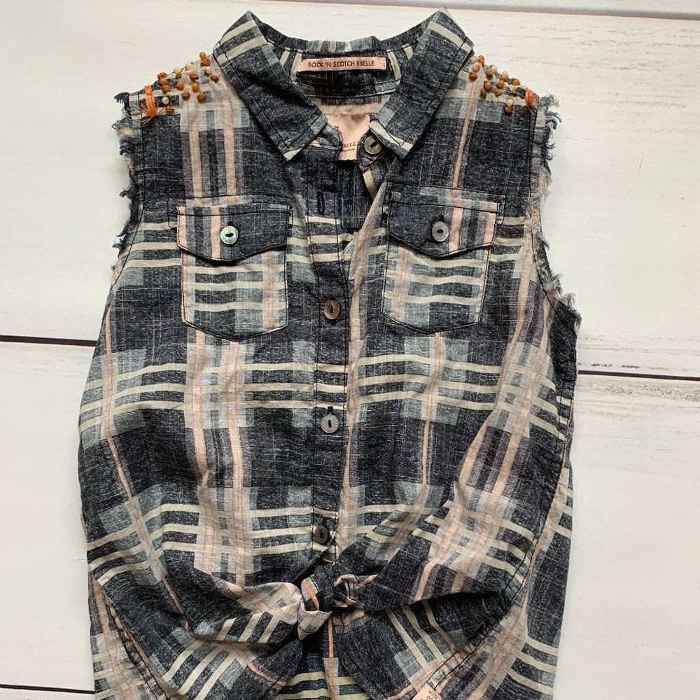 Beaded Plaid Scotch R'Belle shirt -sz 116/6